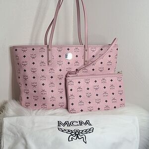 💯Authentic MCM Visetos Pink Tote Bag with Pouch 🍀
